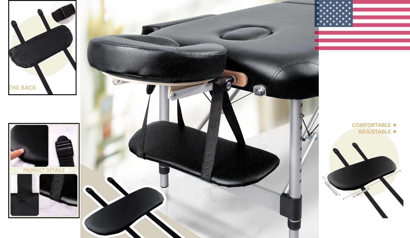 Comfortable Adjustable Hanging Arm Rest for Massage Tables - Black Design