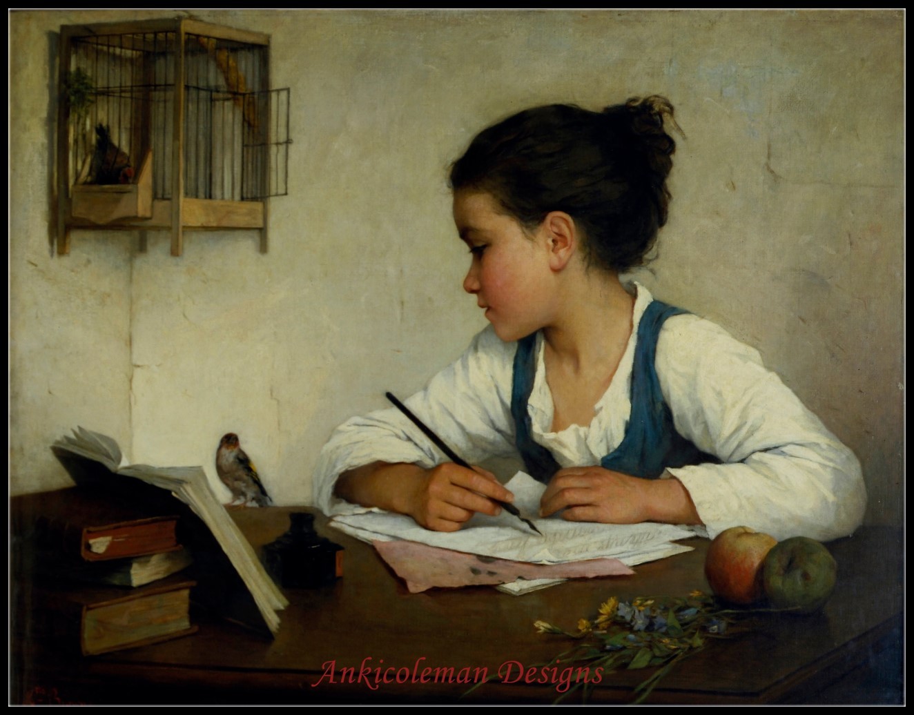A Girl Writing - DIY Chart Counted Cross Stitch Patterns Needlework Embroidery