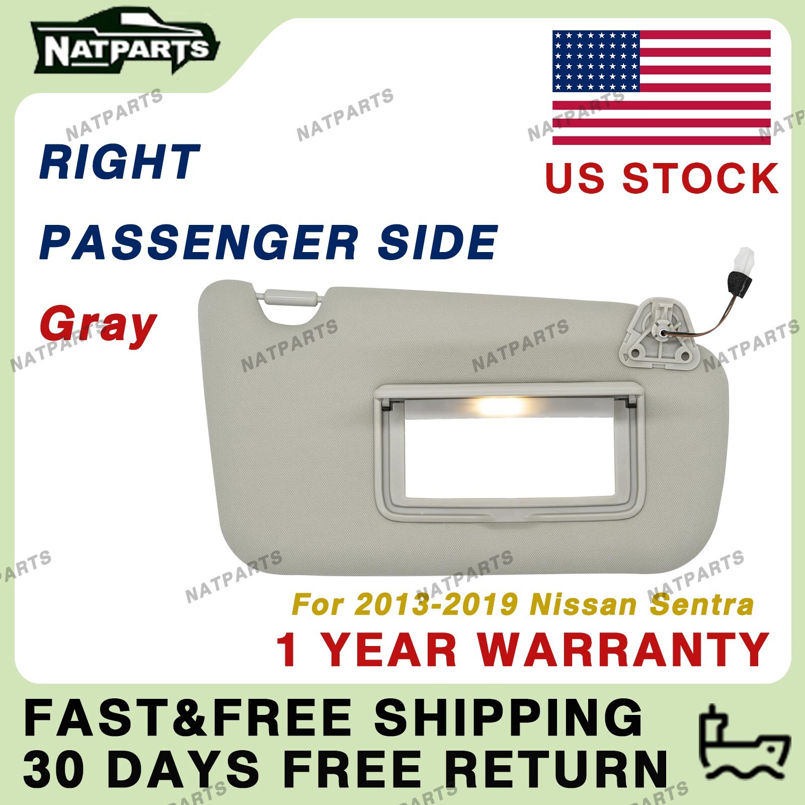 Right Passenger Sun Visor w/Light for Nissan Sentra 2013-2019 96400-3SG8A