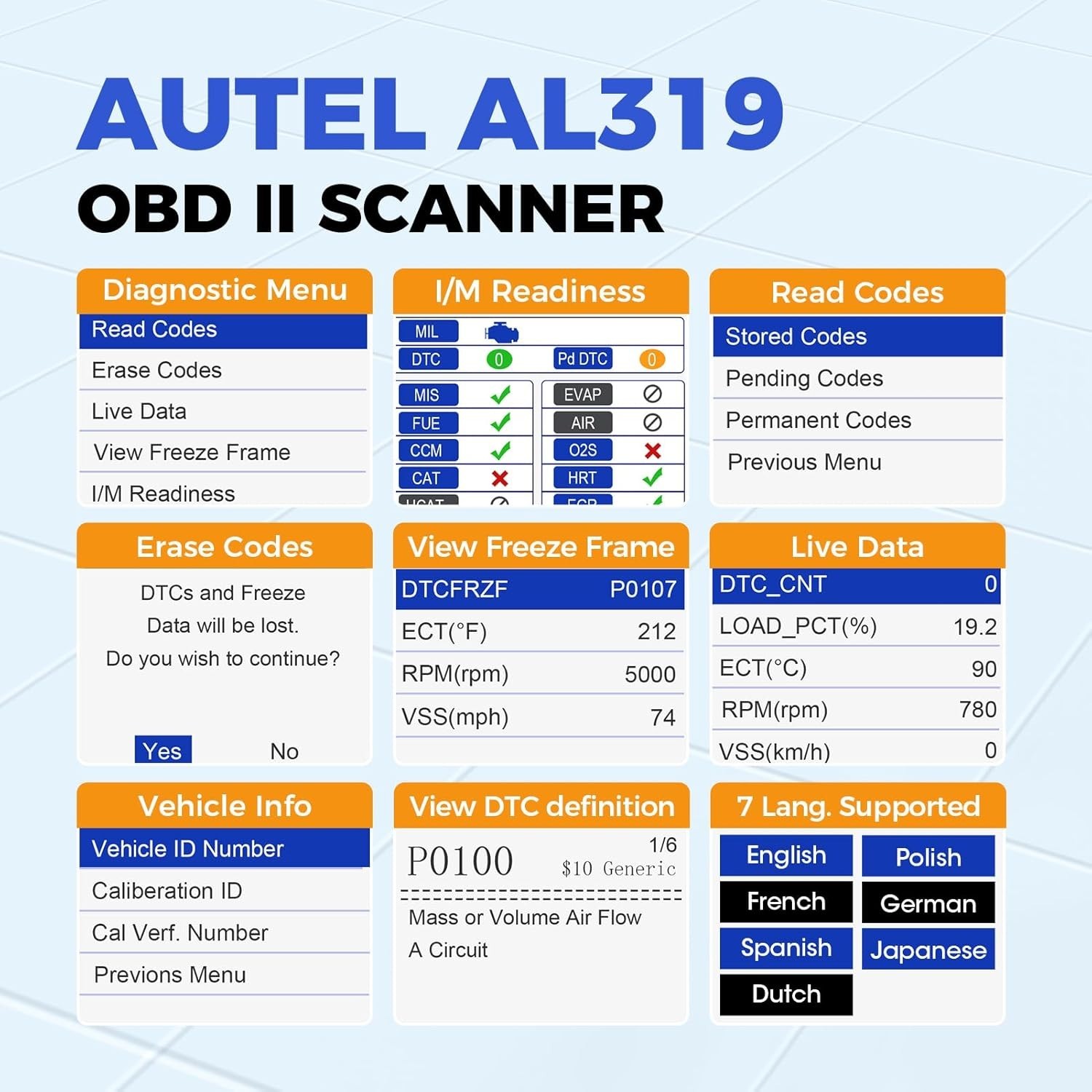 Professional Scanner AL319 Code Reader, Enhanced Check and Reset Engine Fault...