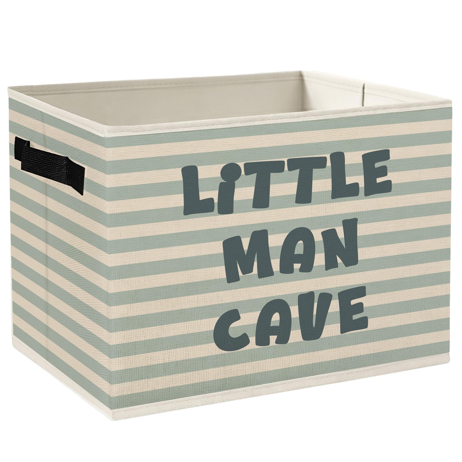 Retro Boys Storage Bins Box with Handles, Little Man Cave Green Striped Folda...