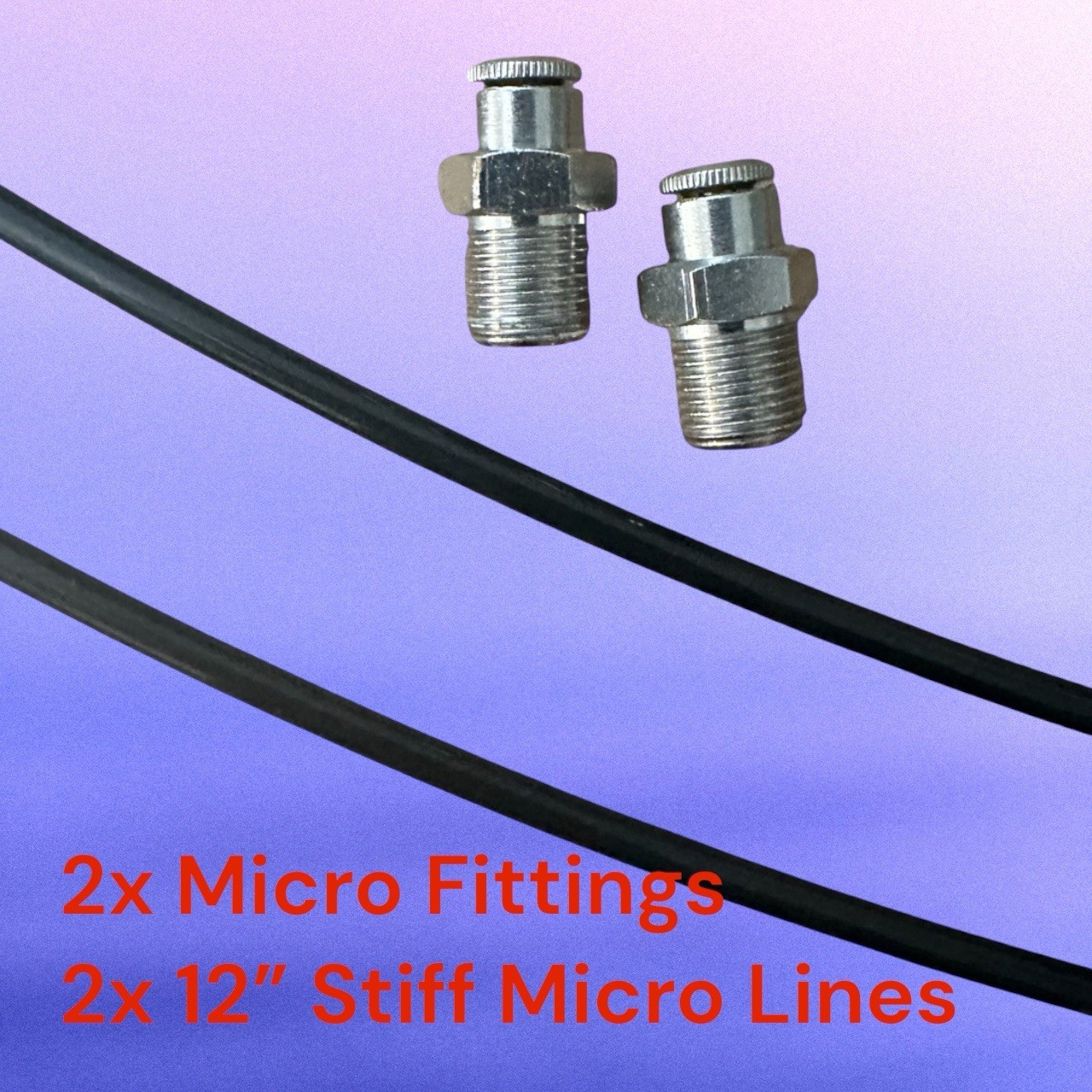 2x Straight Micro Fittings 2x 12” Stiff Micro Lines Black Paintball Gun Marker