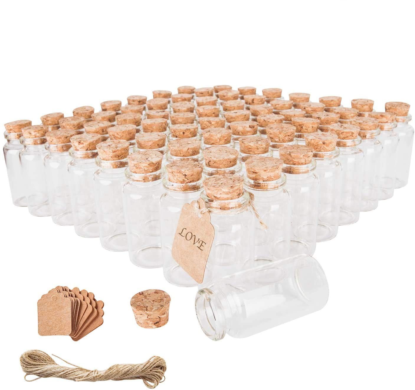 64PCS 30ml Cork Stoppers Glass Bottles, Small Jars With Personalized Clear