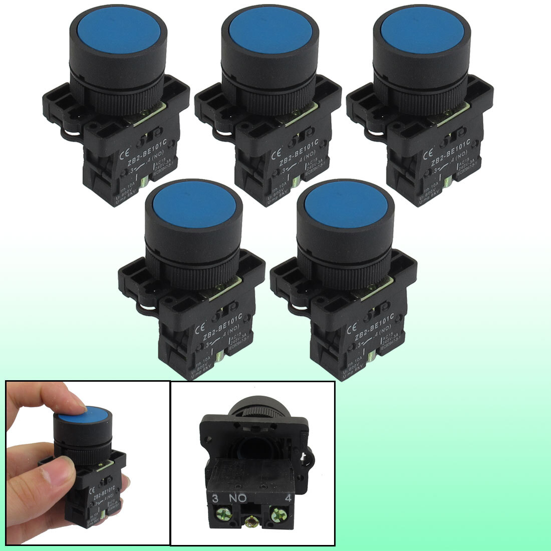 5 x 22mm 1 NO N/O Blue Sign Momentary Push Button Switch 600V 10A ZB2-BE101C