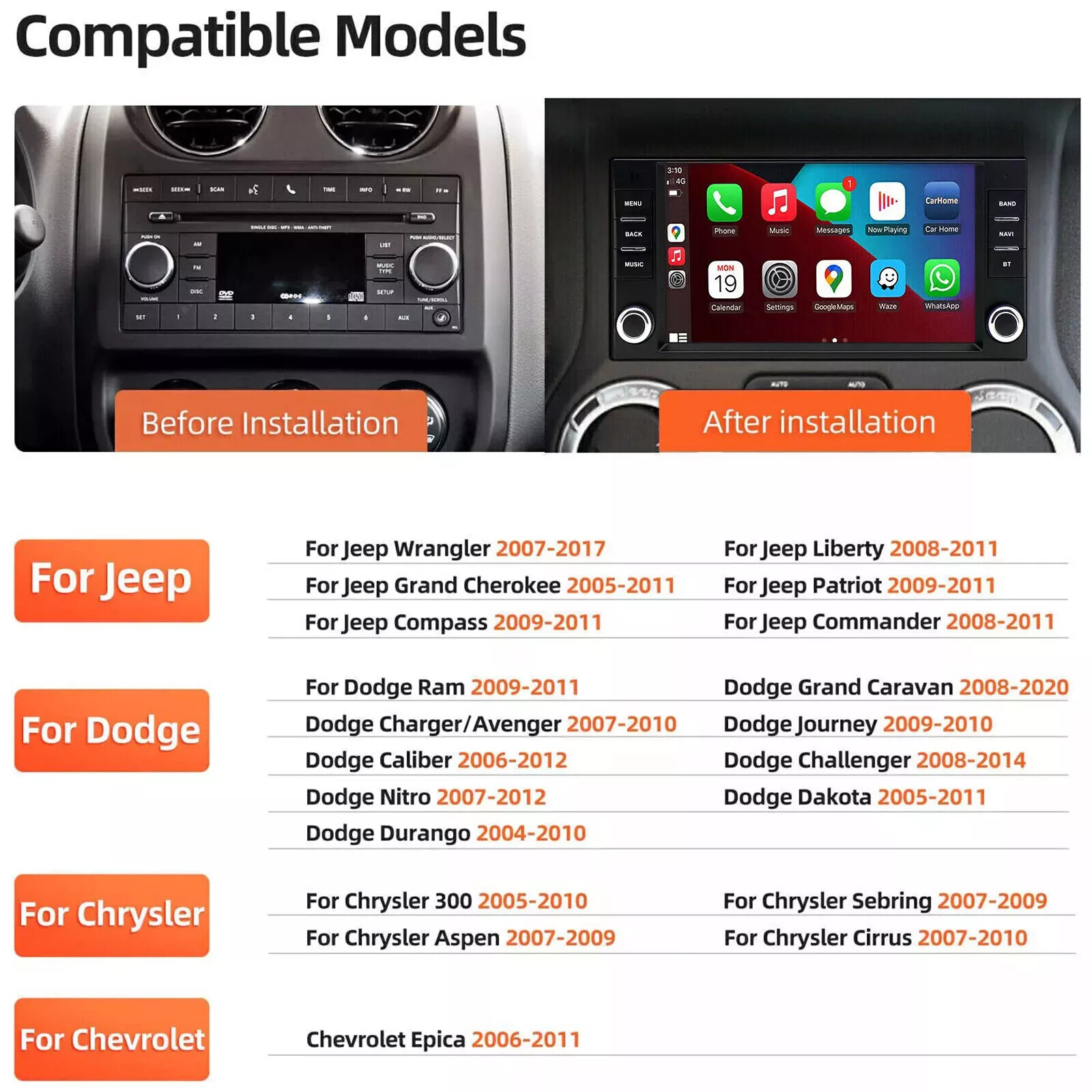 For 2007-2017 Jeep Wrangler JK GPS w/Cam 7" Android12 Carplay Radio Stereo 2+32G