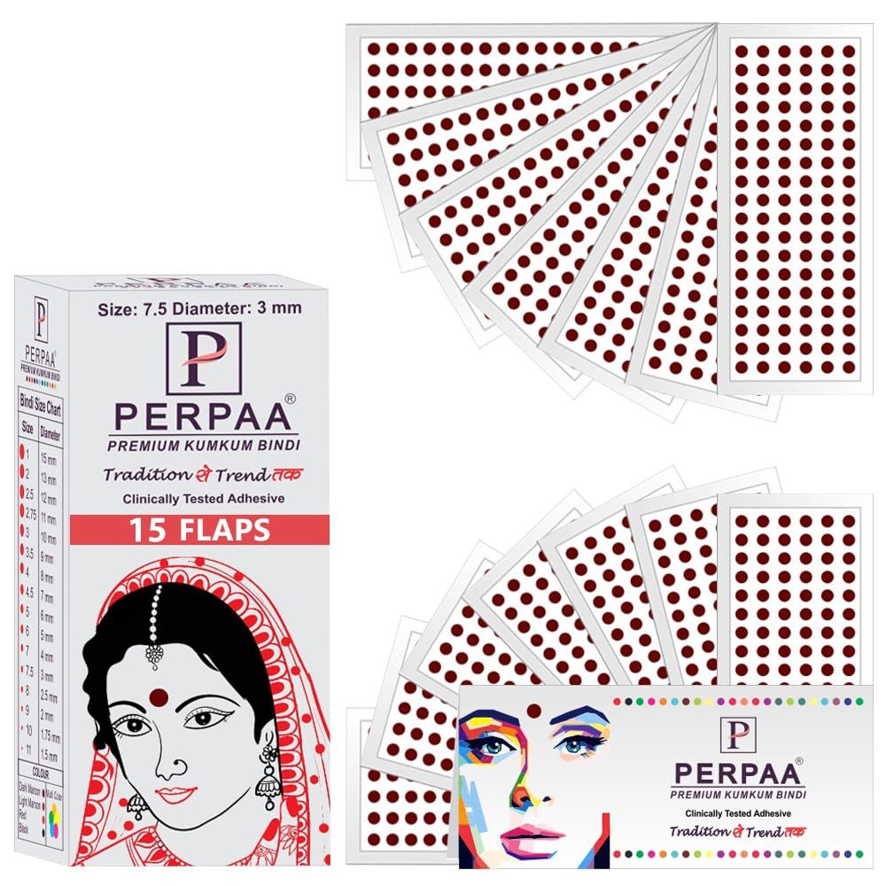 PERPAA Velvet Kumkum Bindi Box of 15 Flaps - Dark Maroon for Women & Girls