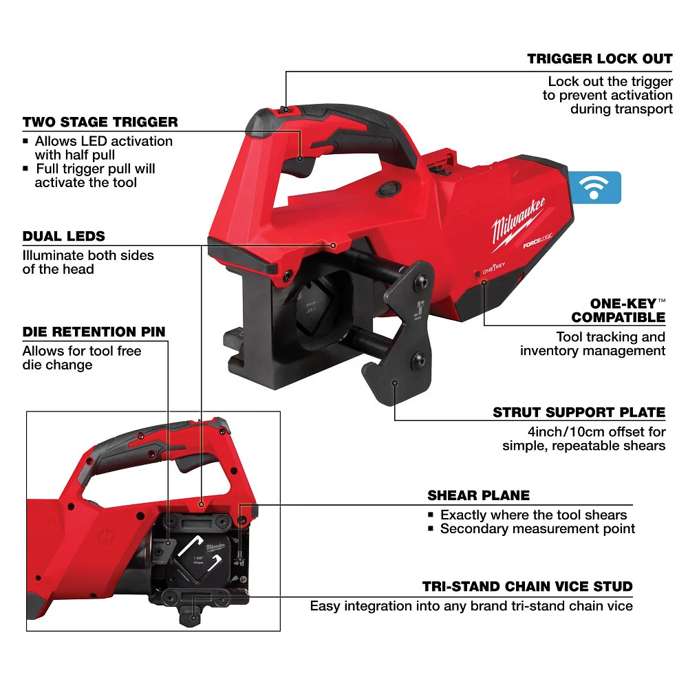 Milwaukee 2933-20 M18 18V FORCE LOGIC Single Channel Strut Shear - Bare Tool