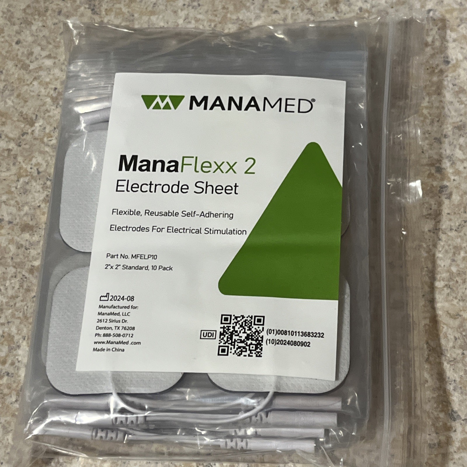 Manamed ManaFlexx 2 Electrode Sheet New Sealed 10 Pack