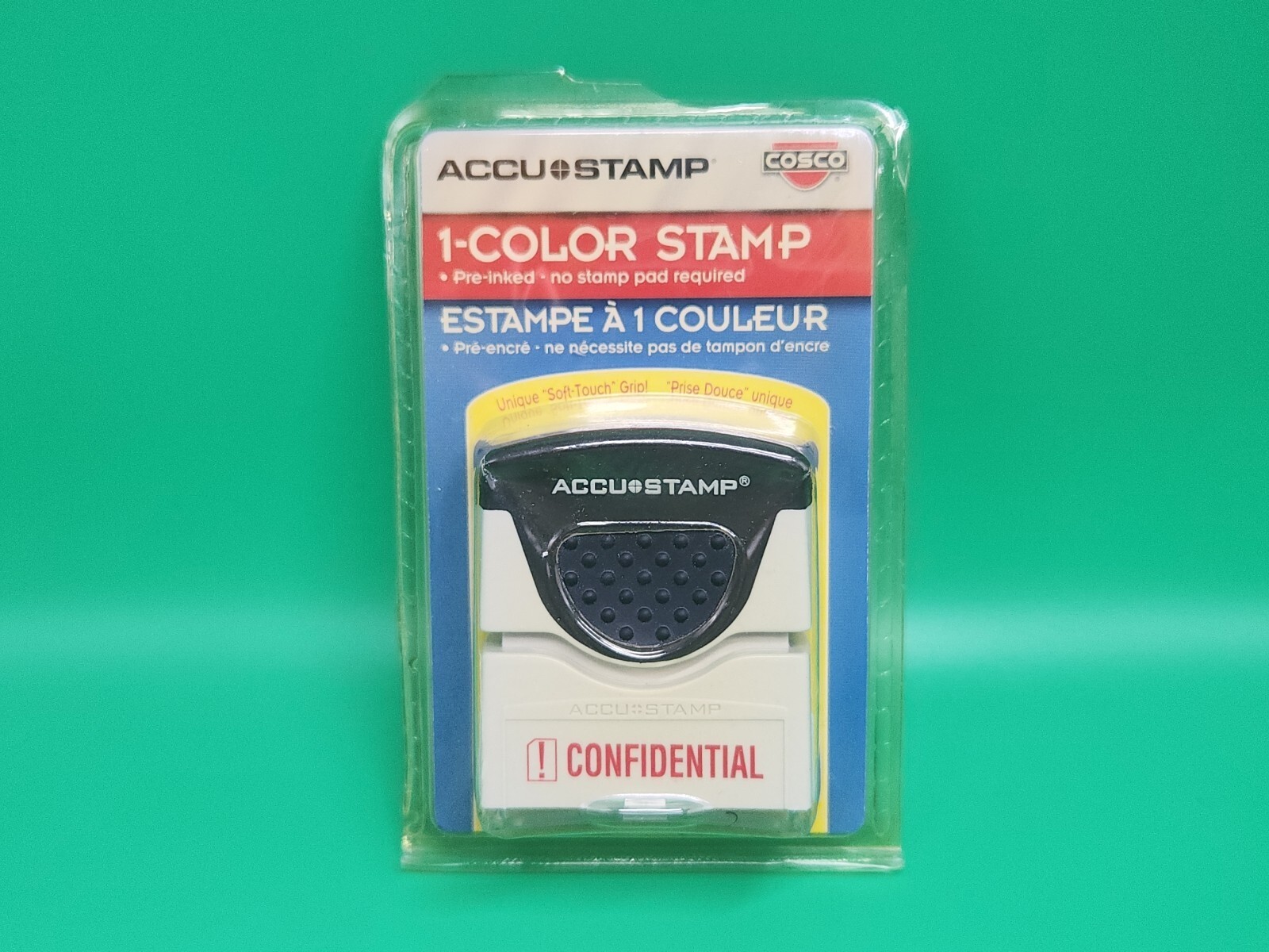 CONFIDENTIAL AccuStamp Pre-inked 1-Color Stamp Soft Touch Grip Flip Open Lid NEW