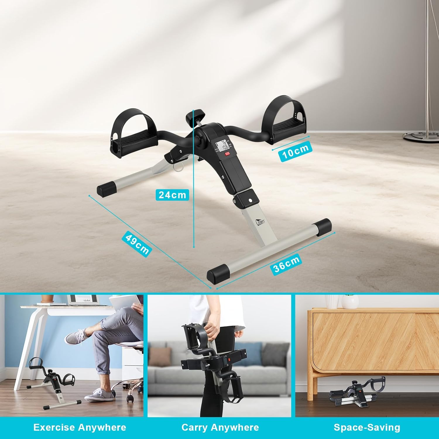 Foldable Mini Exercise Bike Under Desk Pedal Arm/Leg Trainer LCD Display Silver