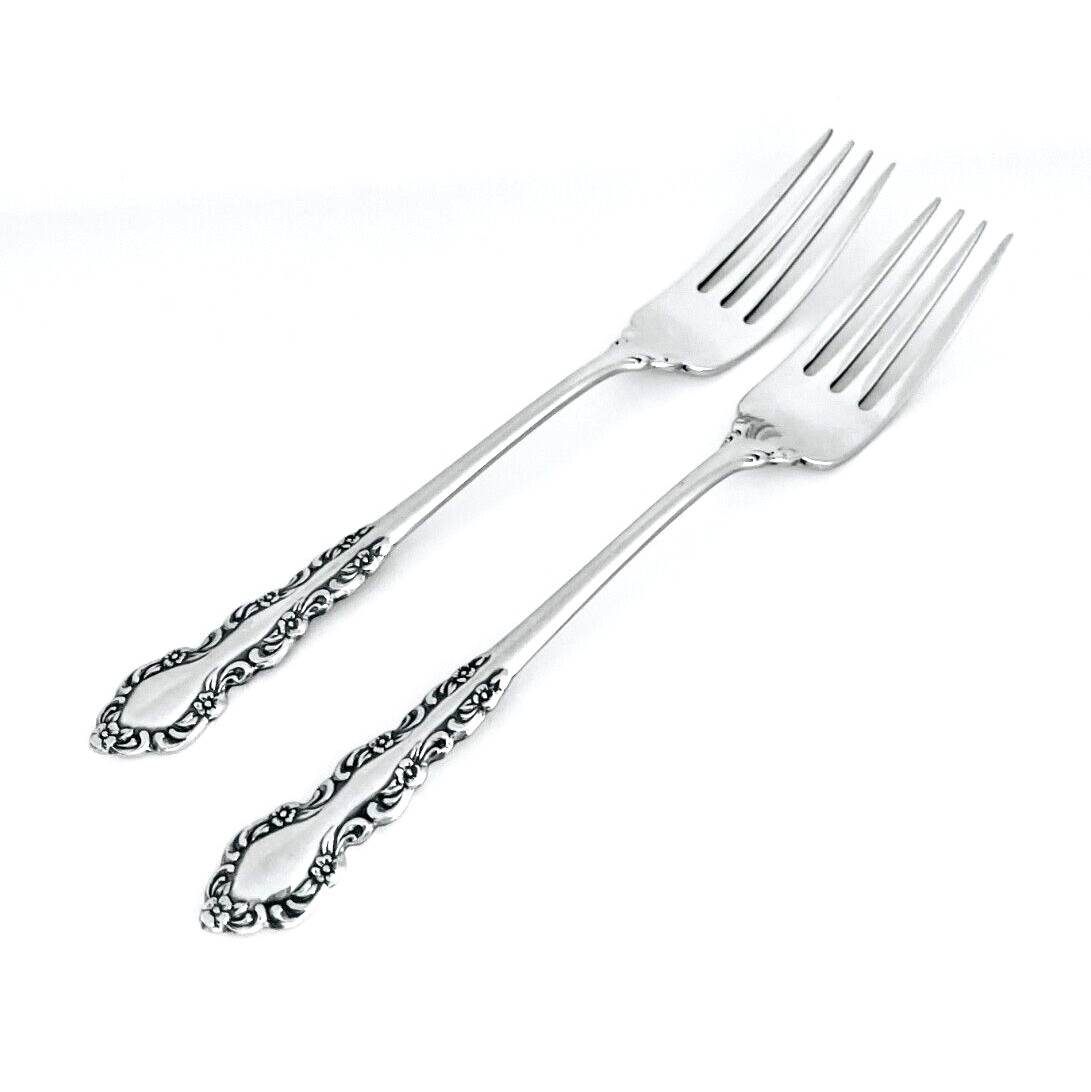 Oneida SHELLEY Stainless Heirloom Cube Mark Glossy DINNER FORKS (2) 7 3/8"