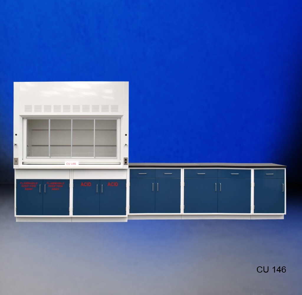 Fisher American 6' Fume Hood w/ Flammable & ACID / 9' Laboratory Cabinets E1-690