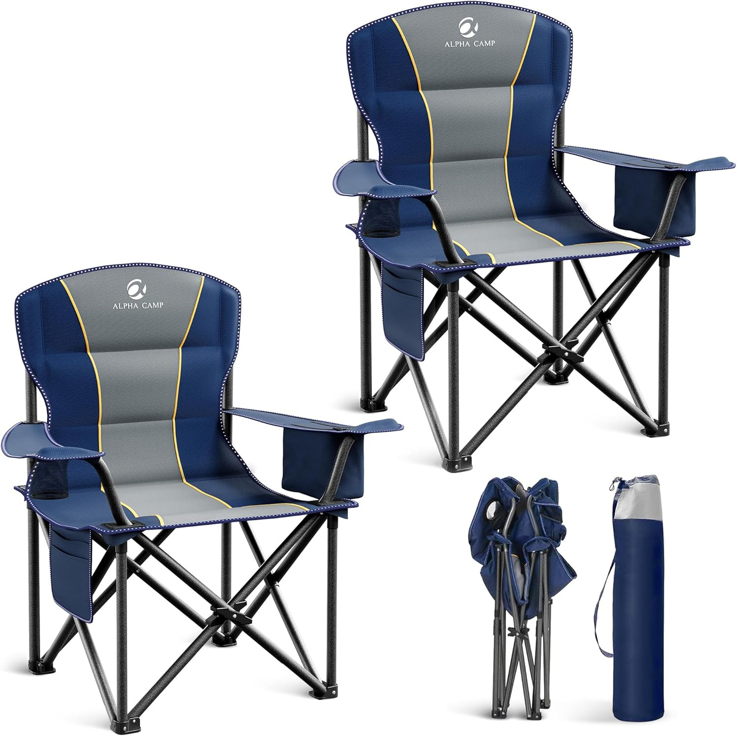 Folding Camping Chair Oversized Heavy Duty Padded Outdoor Chair with Cup Holder