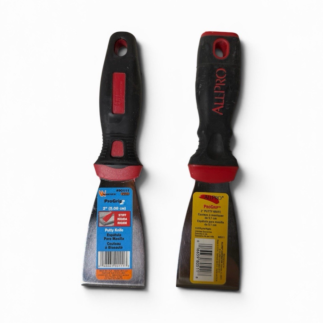 2 Warner ProGrip2 2in Putty Knife/Scraper Set 2pc Stainless Blade Black/Red