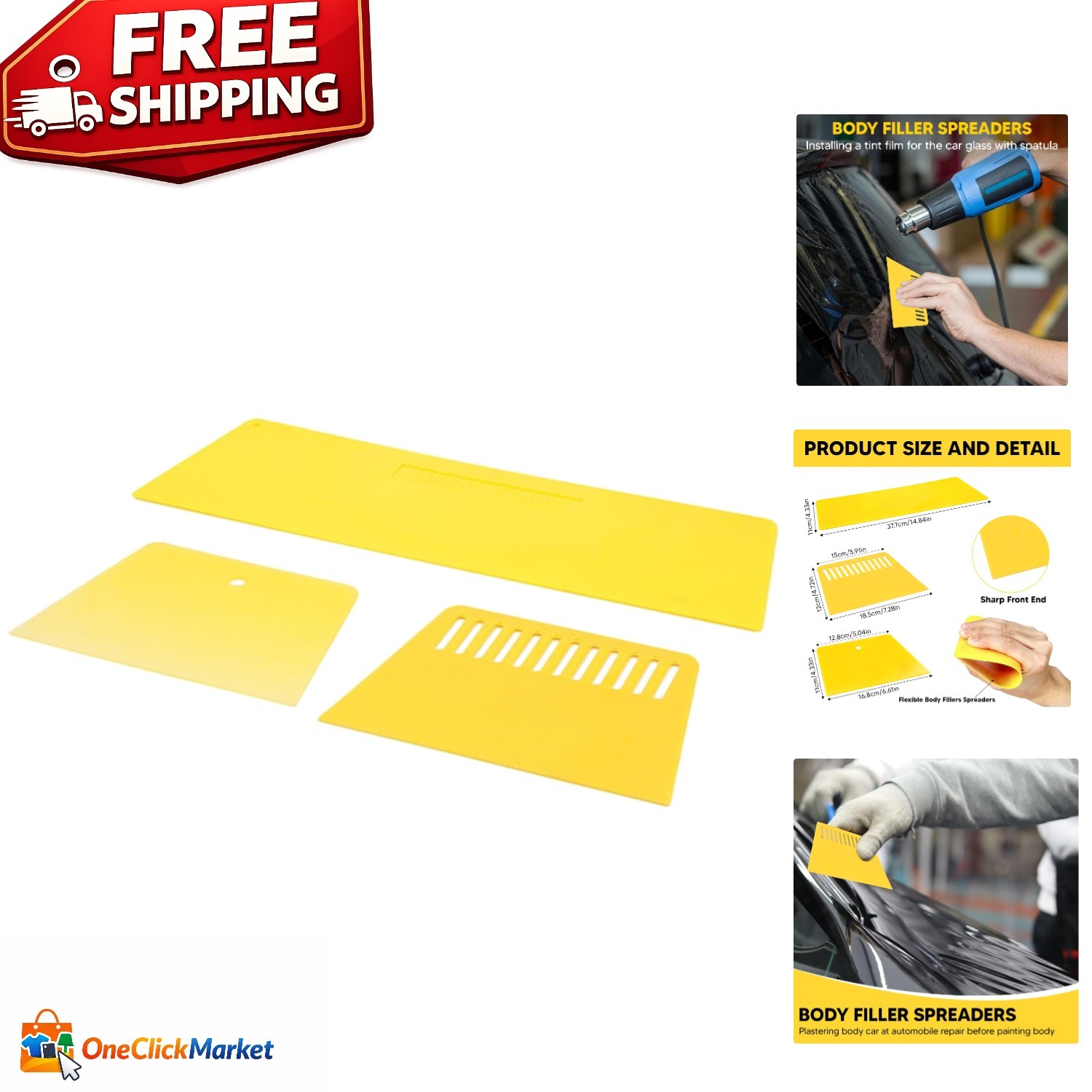 3-Piece Flexible Edge Auto Body Filler Spreaders Set - Lightweight & Versatile