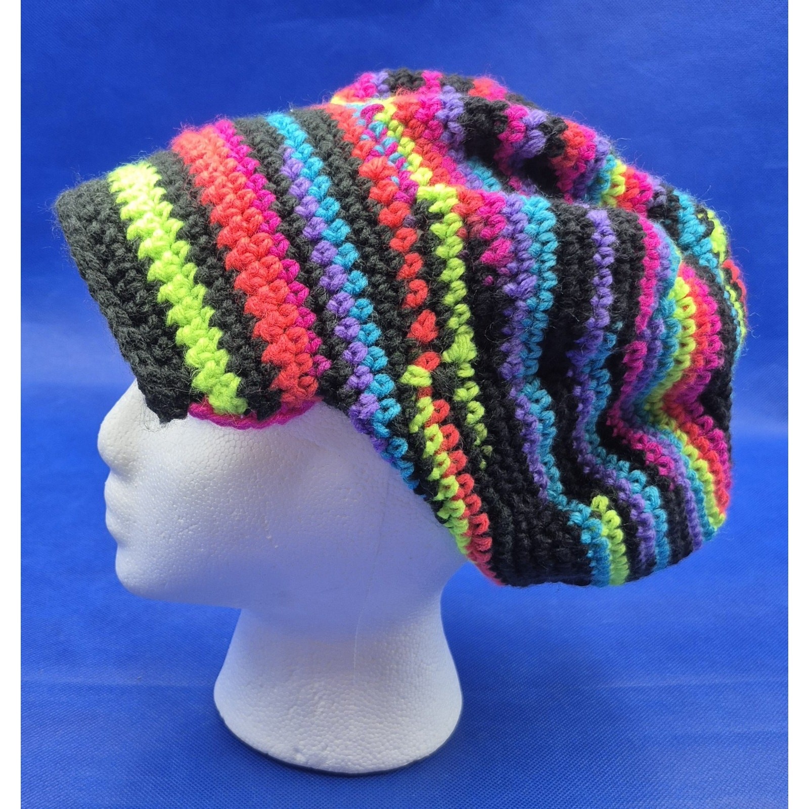 Groovy Handcrafted Multicolor Striped Slouch Hat One Size