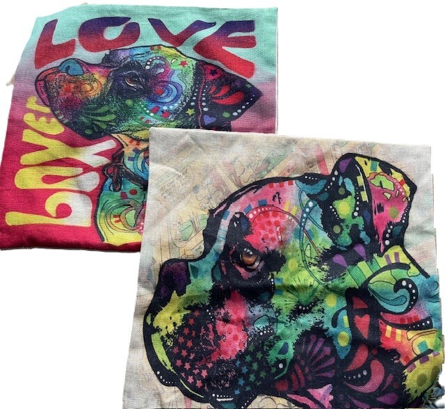 Two 17 in by 17 in  psycholdelic Dog Pillowcase Colorful Abstract Dog Pet Animal