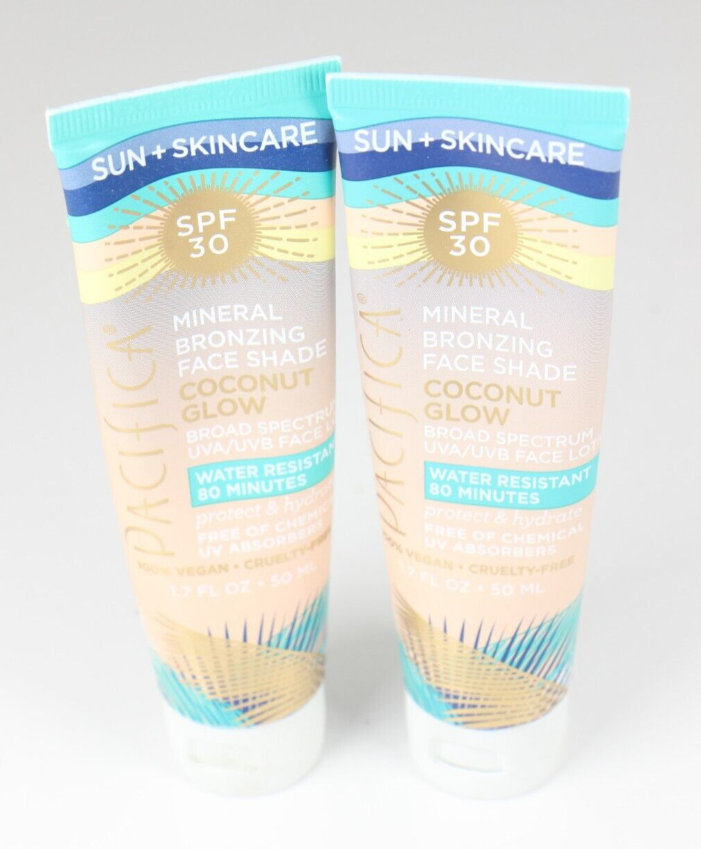 2 x Pacifica Mineral BRONZING Face Shade Coconut Glow 1.7 Fl Oz