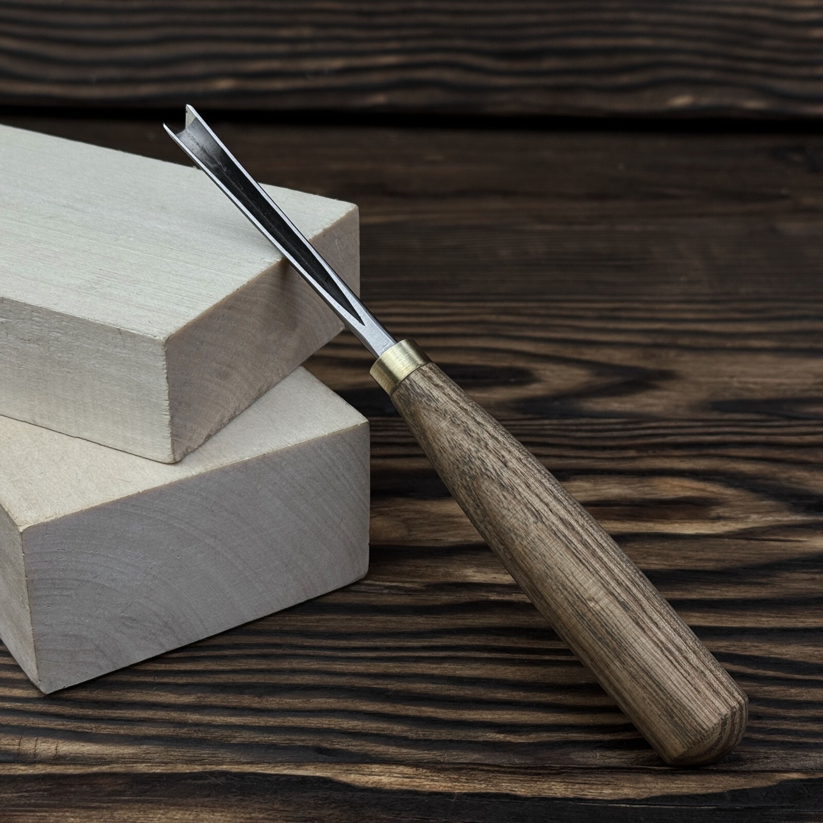 Hand-Forged V-Parting Chisel. Ash Handle Detail Tool with Sheath. Carver Gift.
