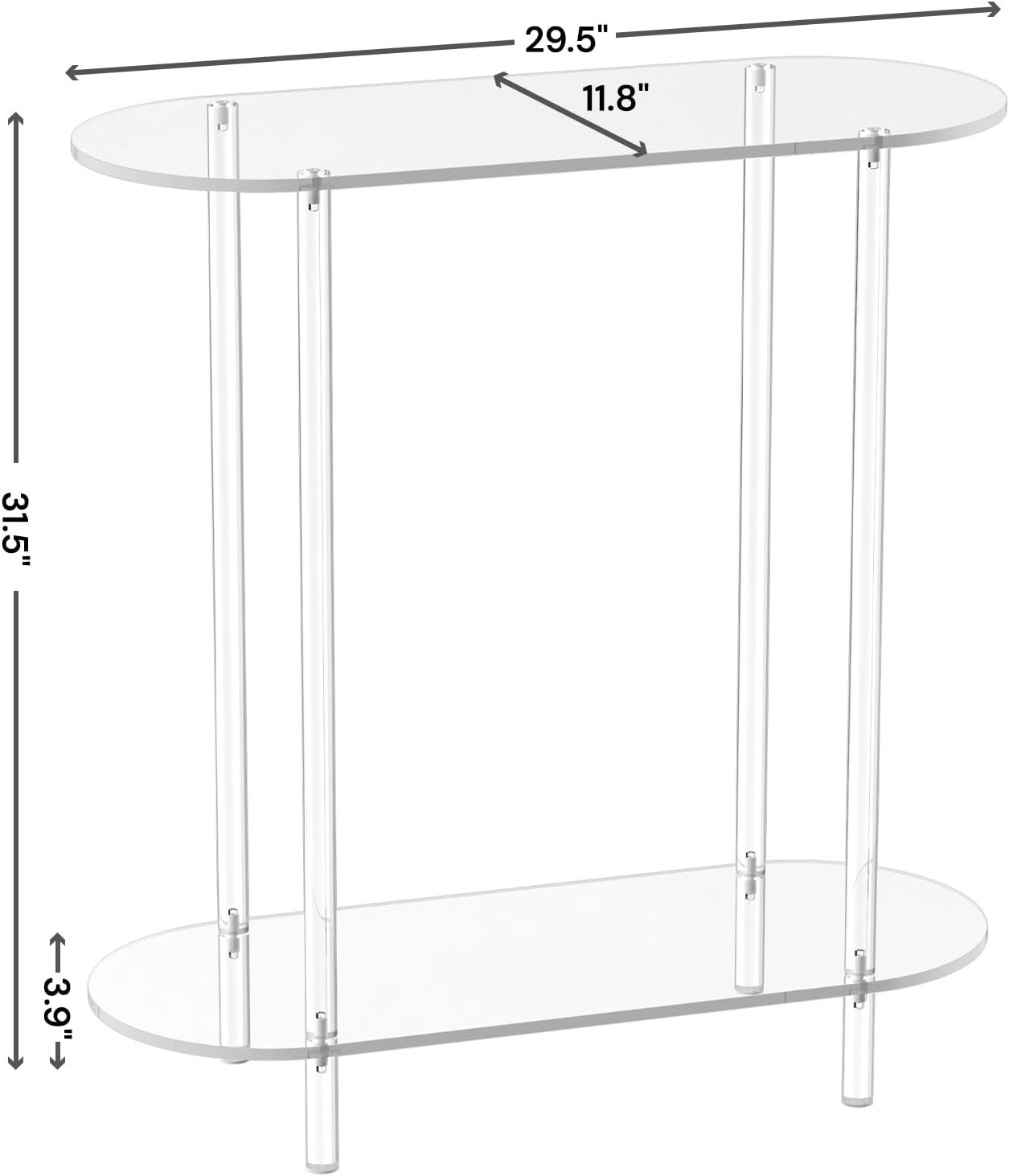 Acrylic Console Table, Oval, 29.5" Small Entryway Table, Clear Entry Table for S