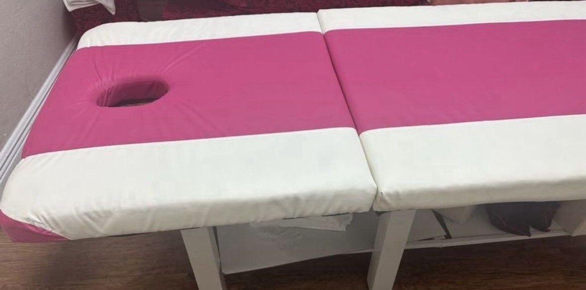 Portable Pink and White Massage Table with Face Rest Hole