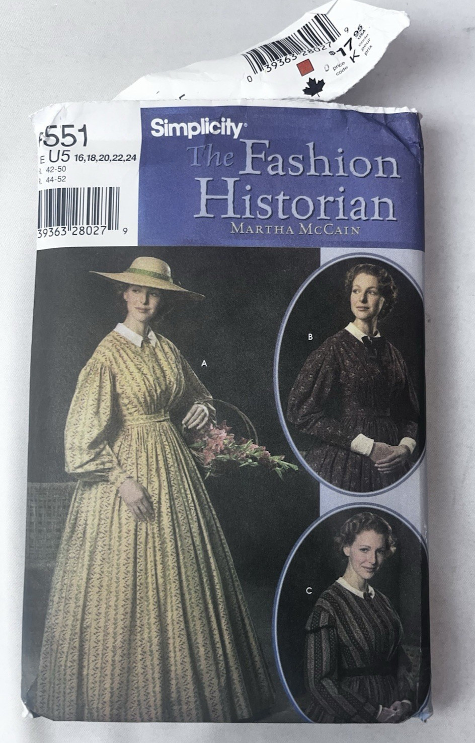 Simplicity Pattern 4551 Fashion Historian Martha McCain Size U5 16-24 Uncut