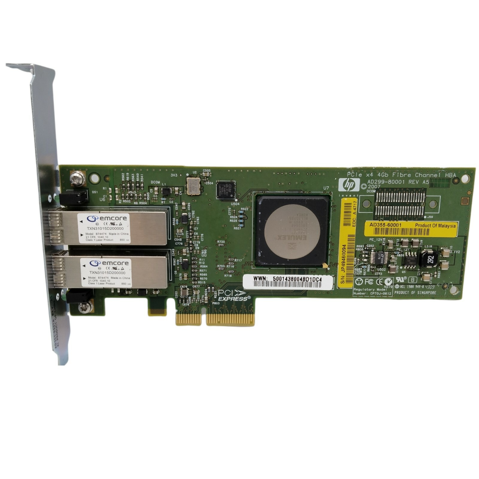 (LOT OF 4) HP PCIe 2-Port Fiber Channel Adapter Fibre HBA EMULEX 4GB AD355-60001