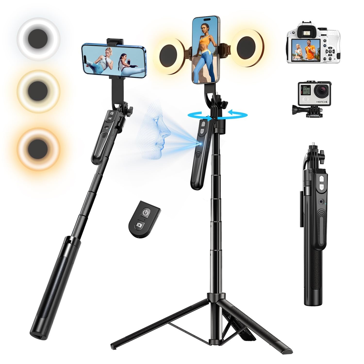 Auto Face Tracking Tripod with 360 Rotation Stand, 70.9" Ai Motion Tracking, ...