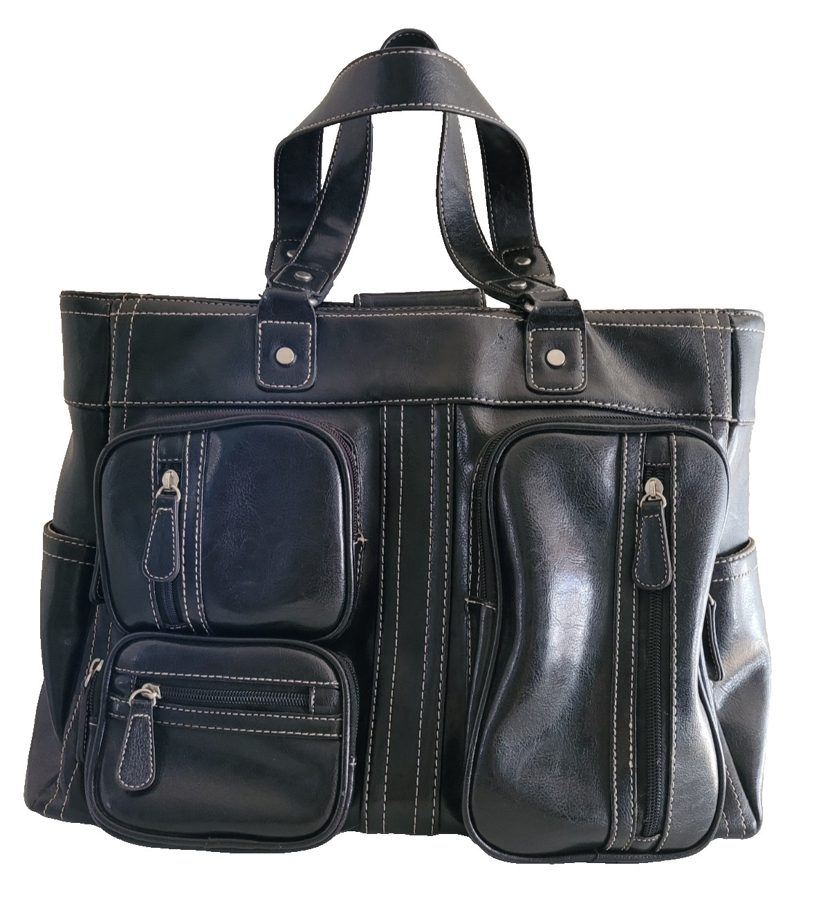 Black Leather Laptop Bag w/16 Compartments Measuring H13xL16xW5, Gently Used
