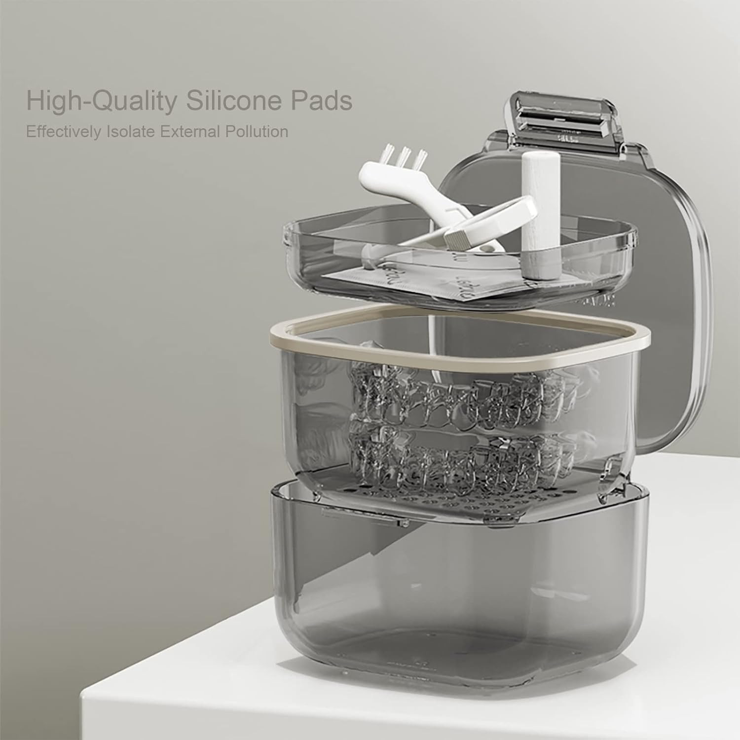 Retainer Case, Retainer Cleaner Case, Unique Denture Bath with Drain Tray, Su...