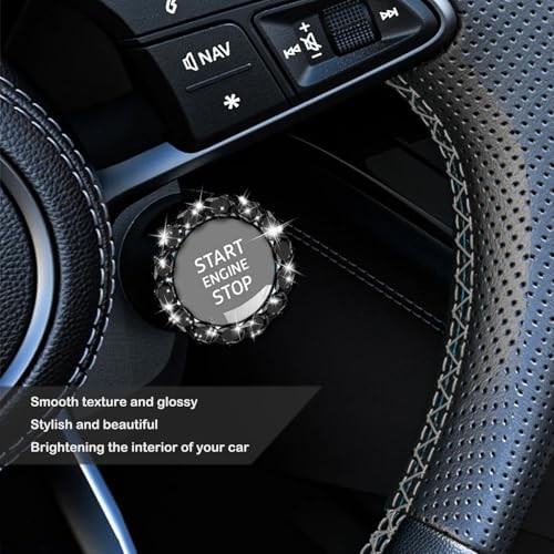 Crystal Rhinestone Car Engine Stop Decoration Ring, Bling Car Button 1 PC Black