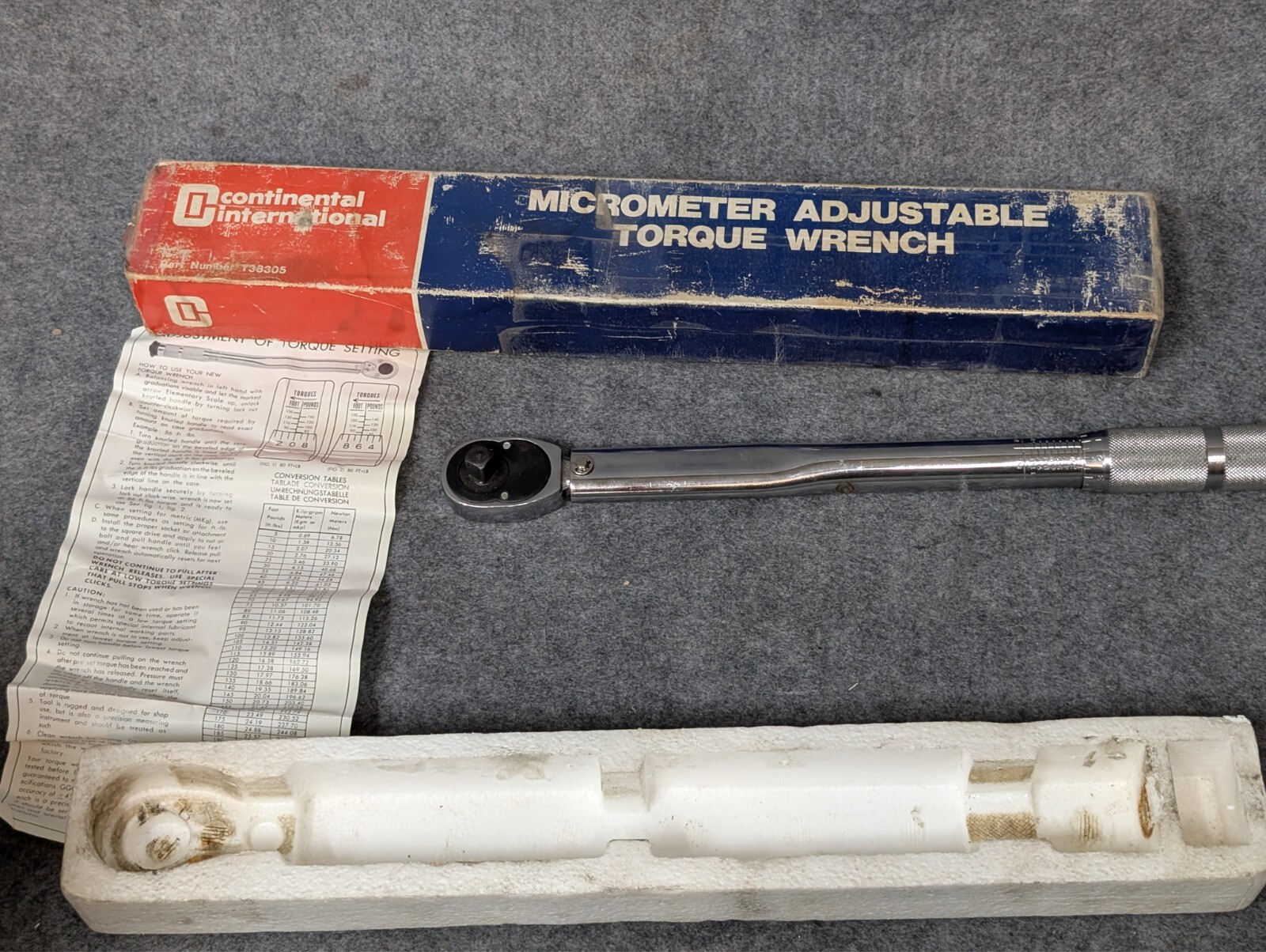 Continental 3/8" Drive Ratcheting Head Micrometer Torque Wrench 10-80 ft-lbs