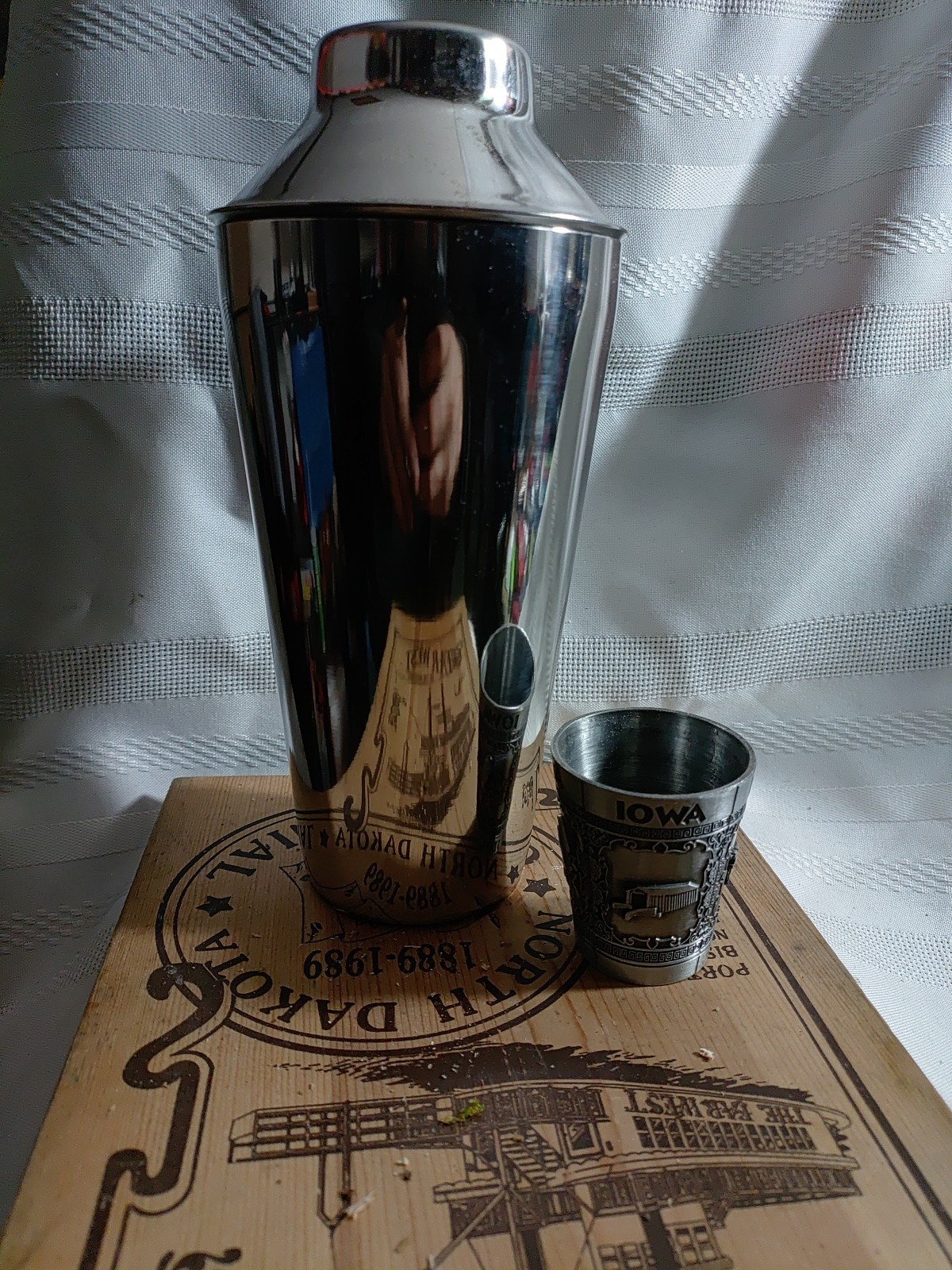 1 Drink Mixer Shaker And 1 Pewter Iowa Shot Glass