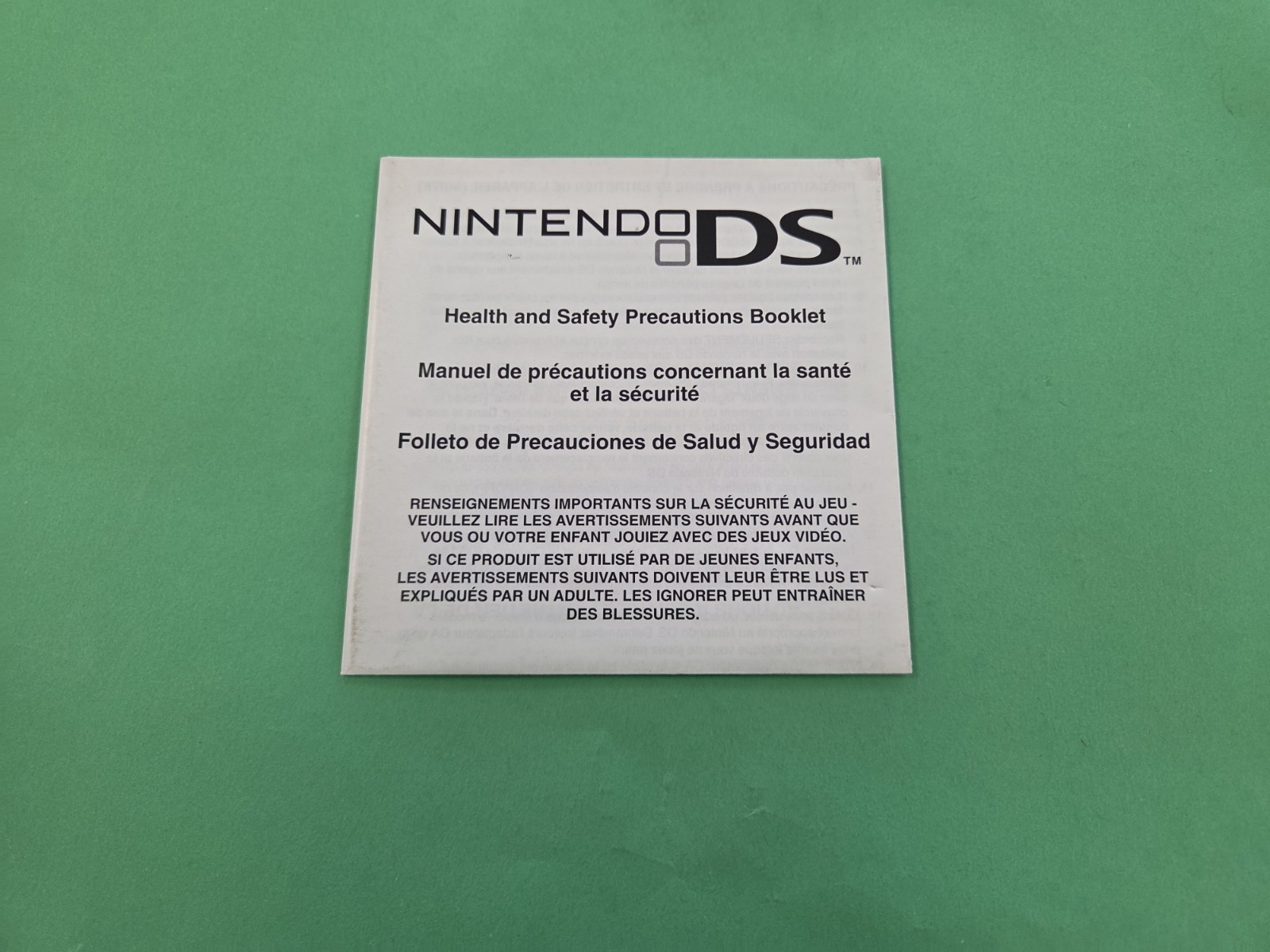 Nintendo DS Authentic Health & Safety Precautions Manual Booklet Only
