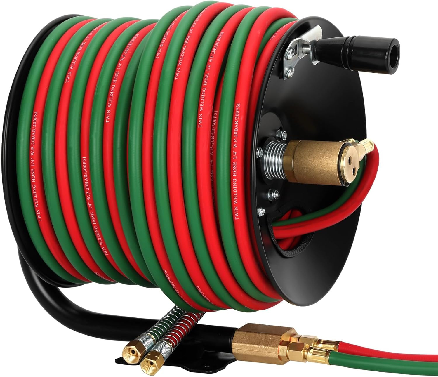 Manual Twin Welding Hose Reel Set, 1/4" ID 100Ft Oxygen Acetylene Hose (Max 300