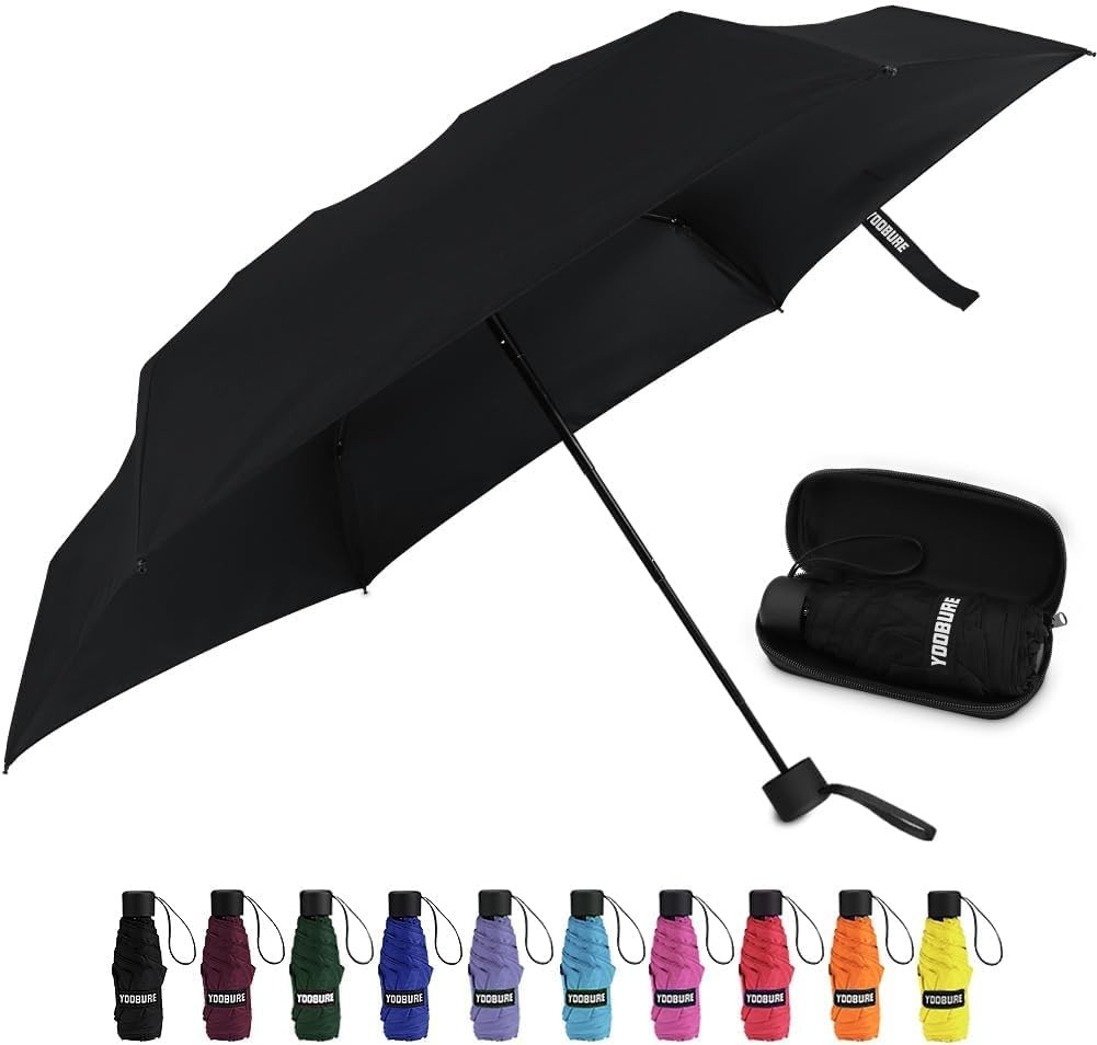Yoobure Small Mini Umbrella with Case Light Compact Design Perfect for Black