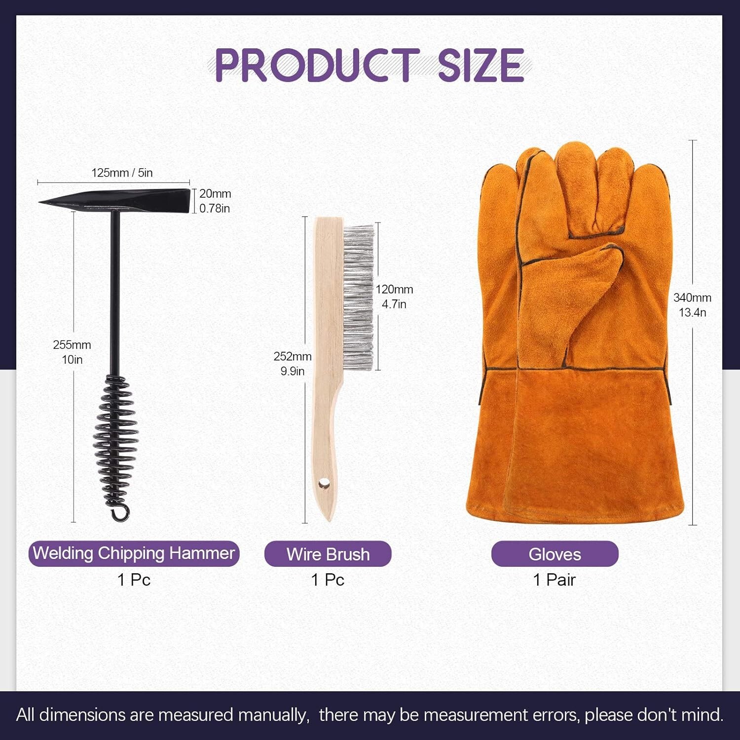 Welding Essentials Set: 10 Inch Brush, Chipping Hammer & Gloves for Efficiency