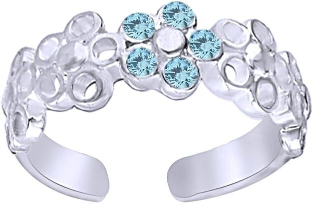 Flowers Toe Ring Jewelry For Womens Round Simulated Aquamarine Sterling Silver