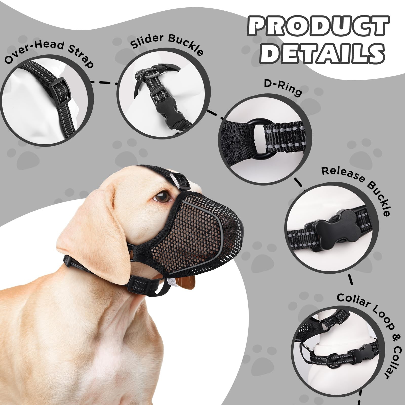 Mesh Dog Muzzle Adjustable Breathable Reflective Anti Bite Grooming Mask