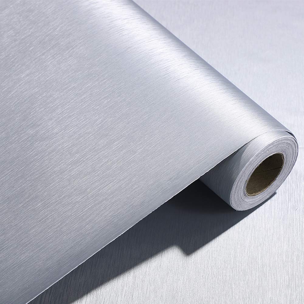 Peel and Stick Silver Brushed Metal Stainless Steel 15.7"W x 117"L, Sliver