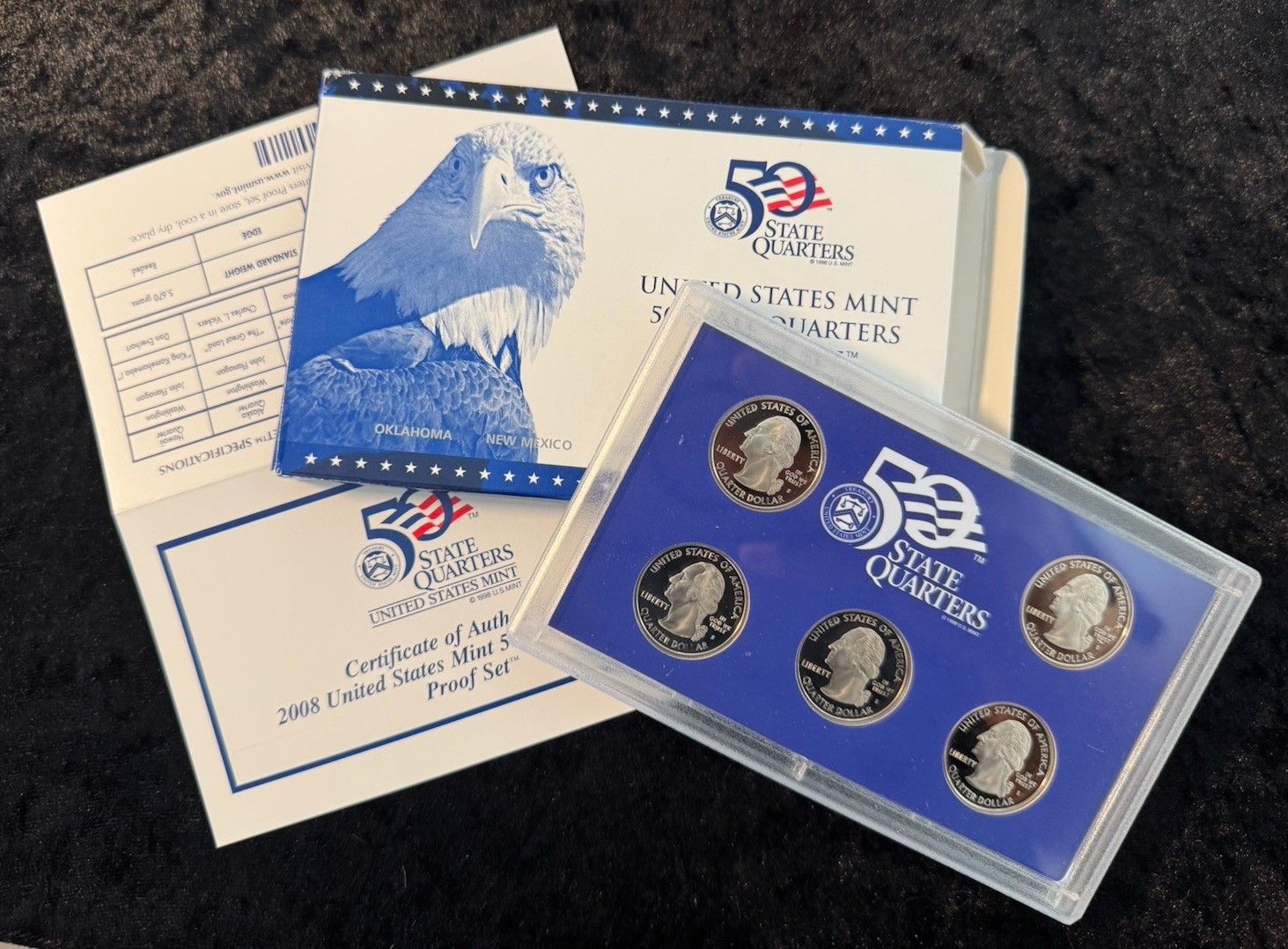 2008 U.S. State Quarters Proof Set Complete w/ Box & COA Clean Original Package