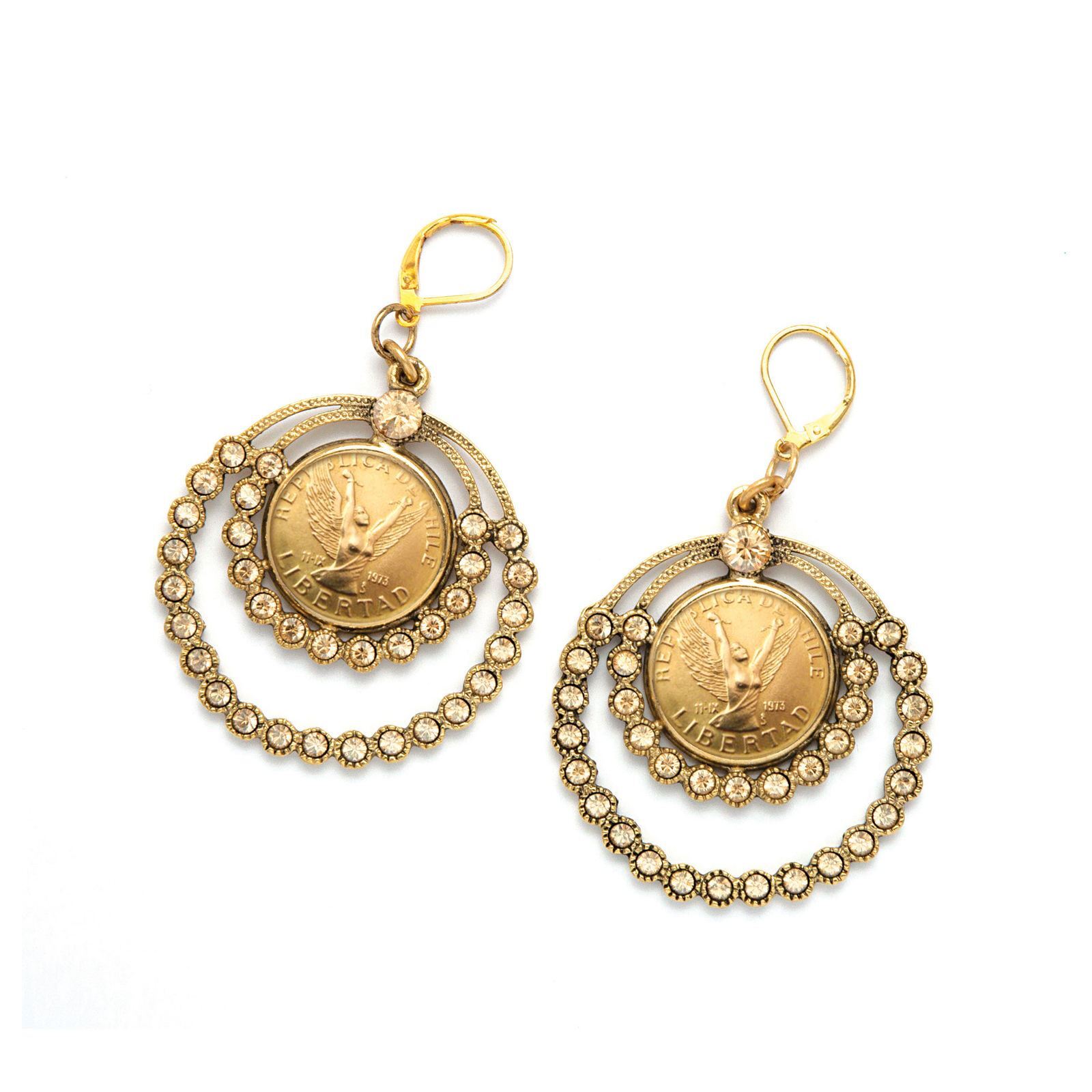 NEW American Coin Treasures Angel Coin Crystal Chandelier Coin Earrings 11446