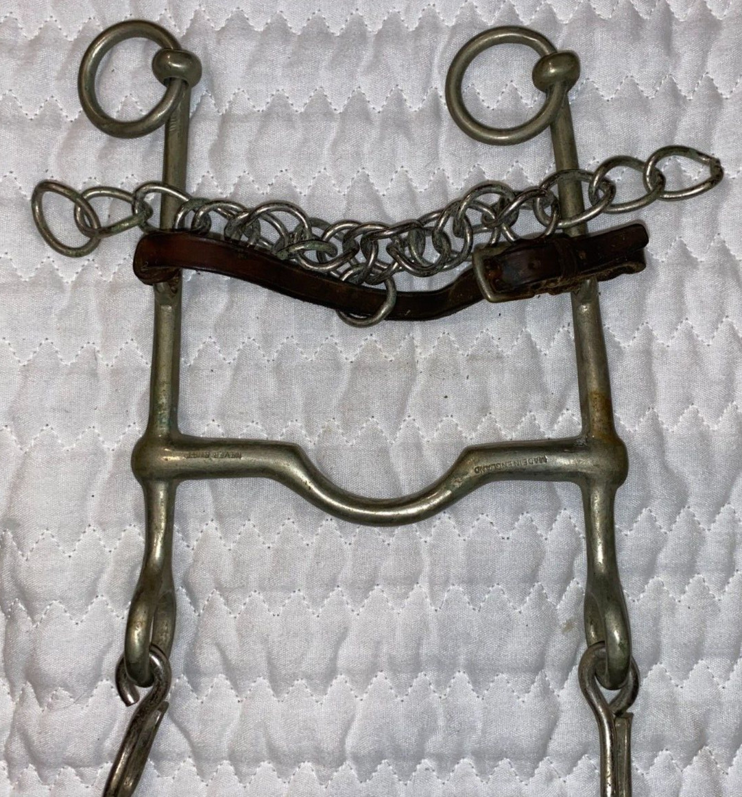 4.5'' NEVER RUST MADE IN ENGLAND WALKER NICKEL WESTERN HORSE BIT WITH CHAIN