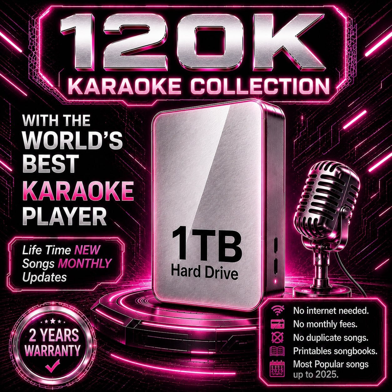 Professional Karaoke System for Laptop PC and Mac Compatible 120,000 tracks