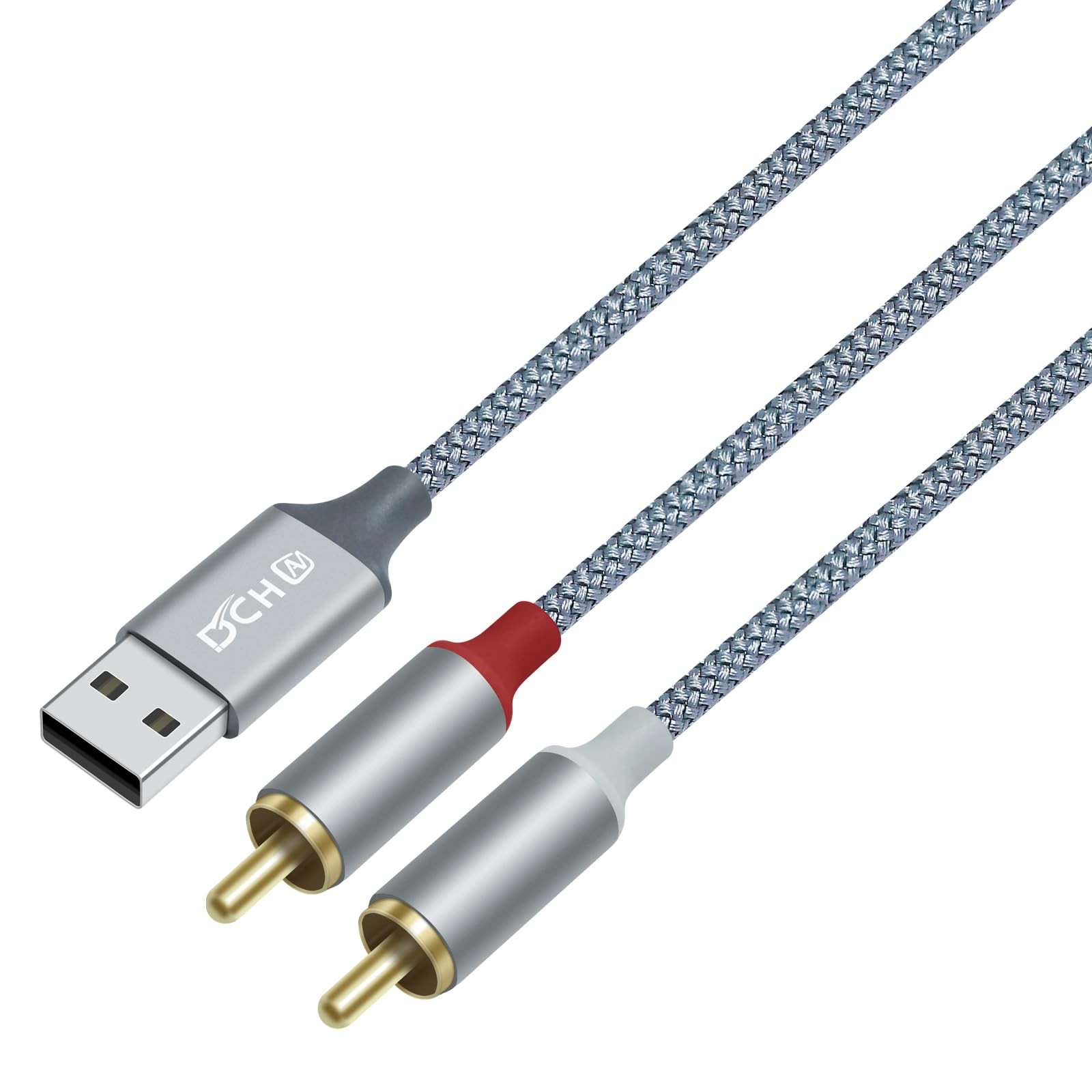 DCHAV 4ft USB to RCA Audio Cable Type A 2 Adapter Cord Male 2RCA grey