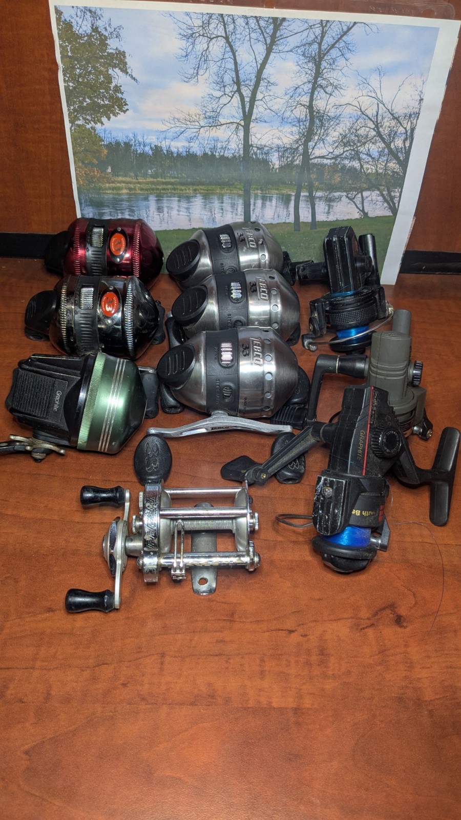 Vintage Fishing Reel Lot 10 Reels Johnson Zebco Akron Ultimate Condor Micron