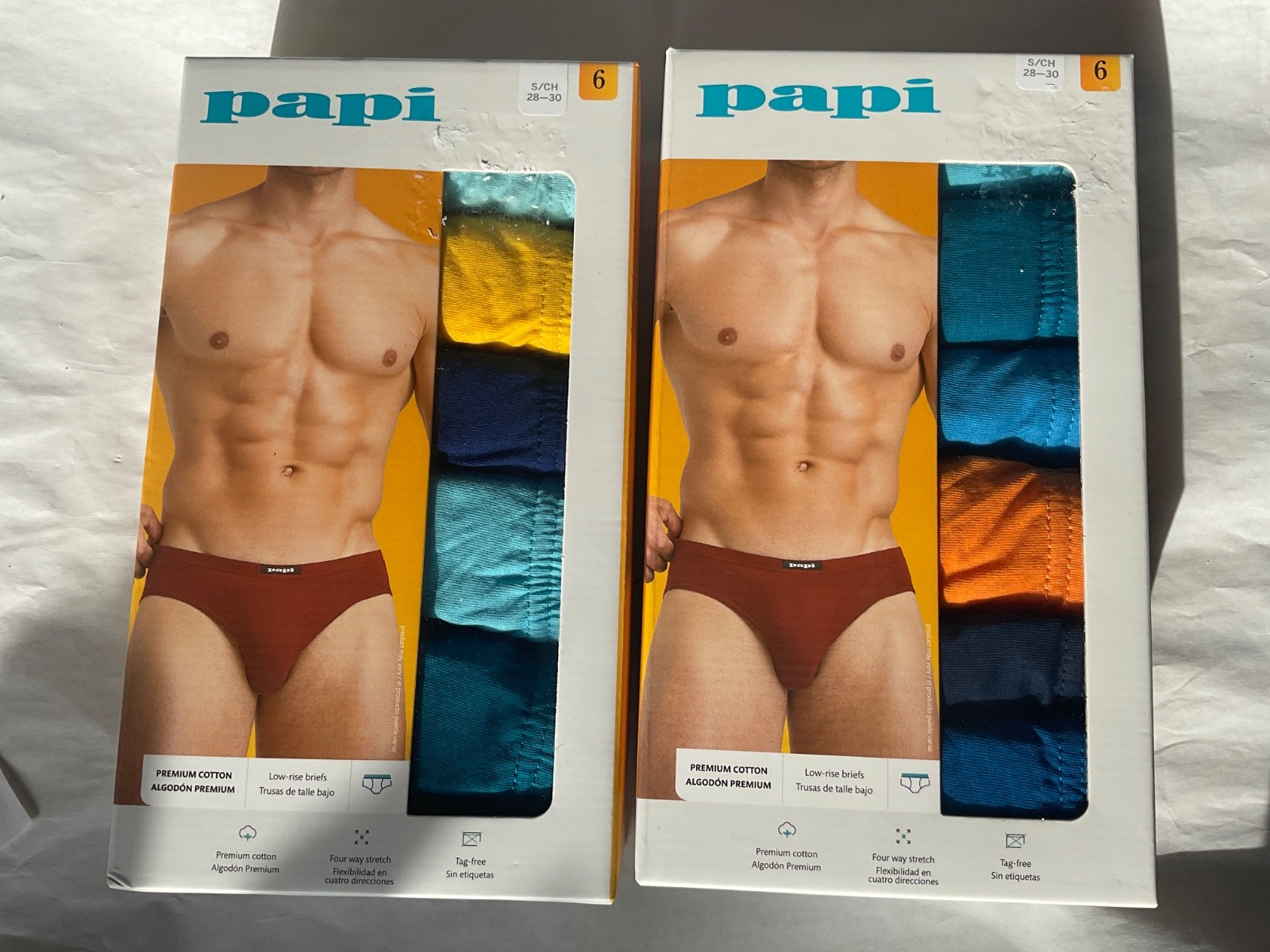 Papi 6 Pack Low Rise Soft Premium Cotton Briefs New Blue Orange Yellow
