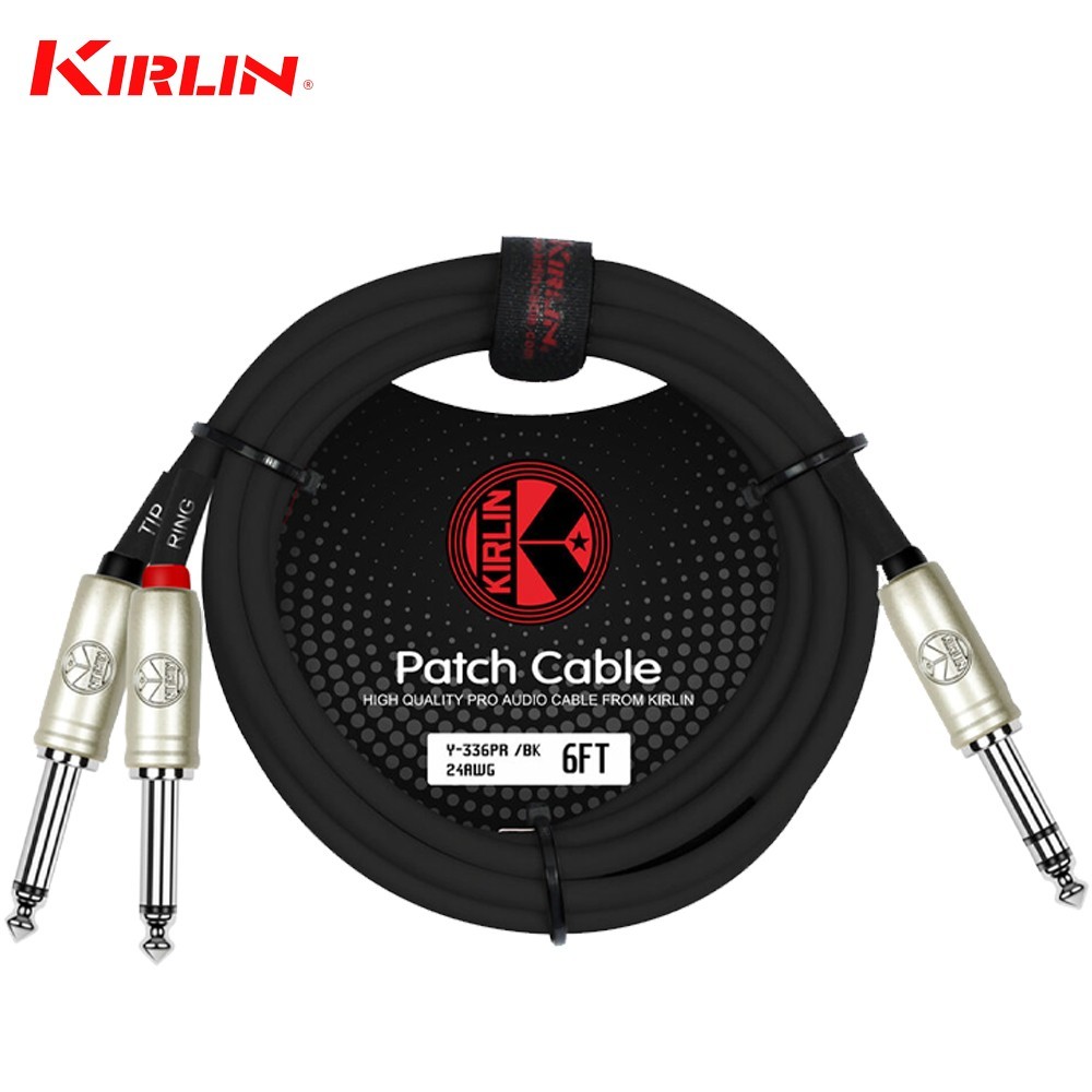 Kirlin 6FT 1/4" TRS Stereo Male Plug to Dual 1/4" TS Mono Y-Cable Y-336 PR-06/BK