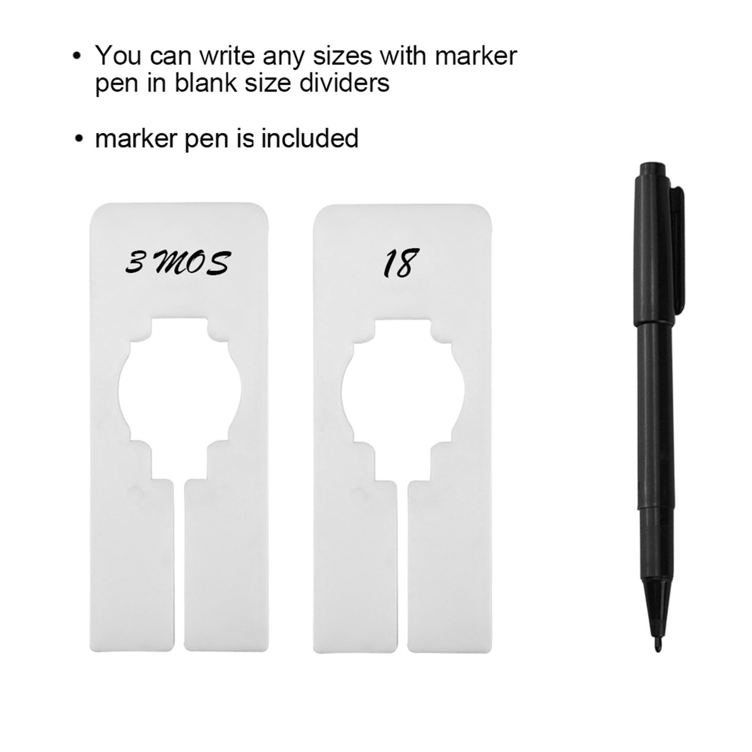 50 Pack Closet Rack Dividers Rectangular with a Marker Pen White Clothing Han...
