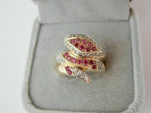 2Ct Round Lab Created Ruby/Diamond Snake Ring Solid 14K Yellow Gold Finish